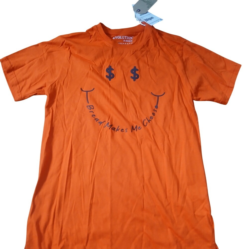 Evolution In Design T-Shirt Mens Large Orange Bread Makes Me‎ Cheese Graphic Tee
